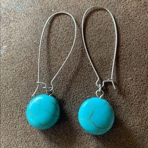 Silver Toned and Turquoise Look Stone Earrings